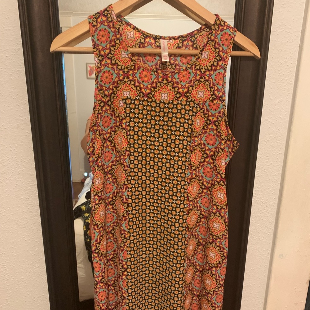 Flowered orange Dress short sleeve
